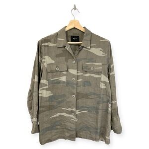 Rails Everett Linen Blend Button Down Shirt in Camo Size Small S